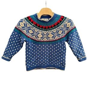 Knit Stitches Vintage 100% Shetland Wool Fair Isle Sweater Blue Nordic Mens M